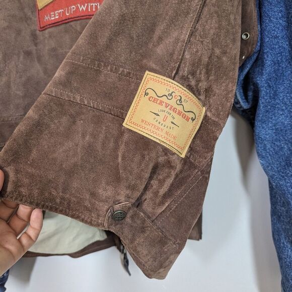 Vintage Chevignon Suede & Denim Jacket XXL – Embroidered Logo, Rare 80s/90s - Picture 13 of 15